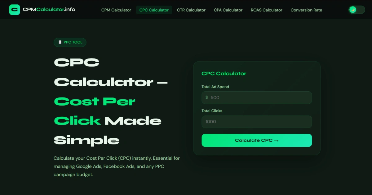 CPC Calculator — Free Cost Per Click Calculator (2026)